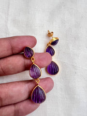 Gold polish carved amethyst hangings-Earrings-CI-House of Taamara