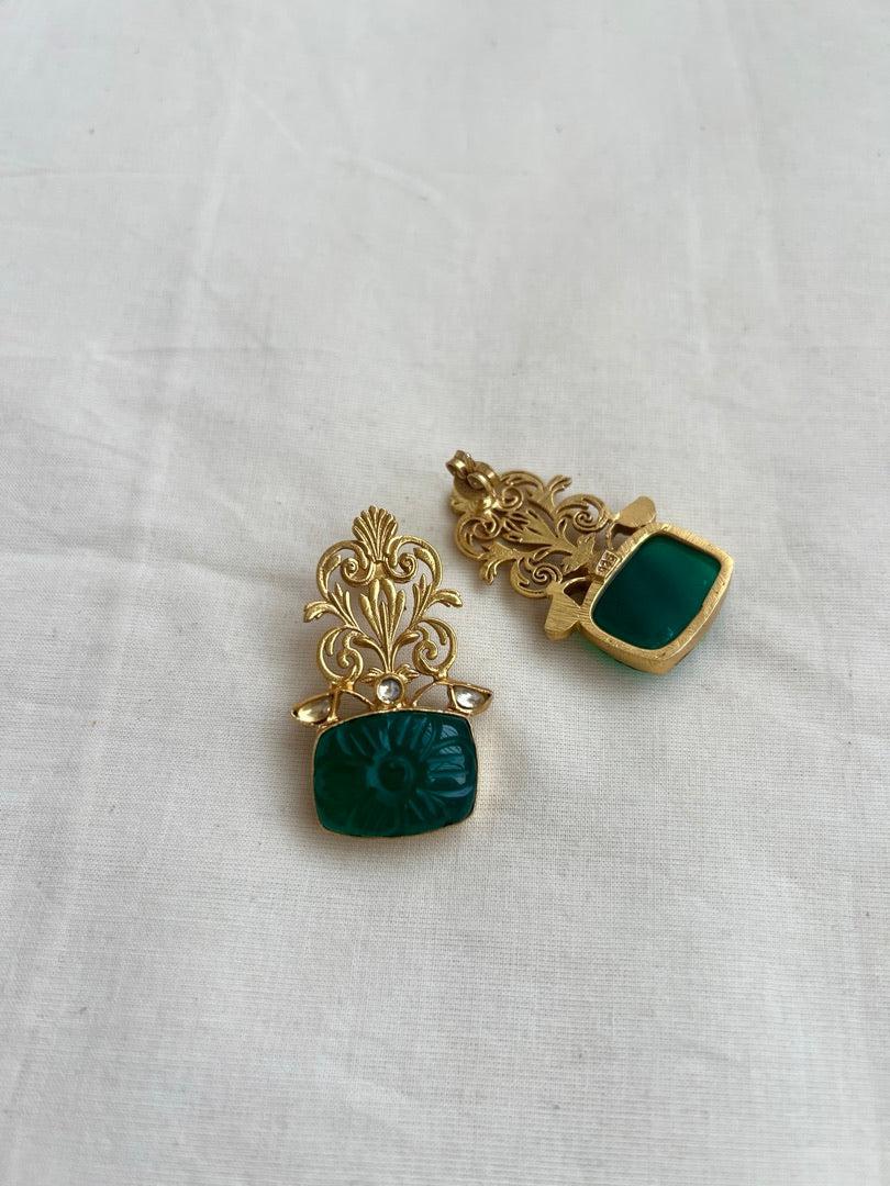 Gold polish carved green onyx studs-Earrings-CI-House of Taamara