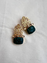 Gold polish carved green onyx studs-Earrings-CI-House of Taamara