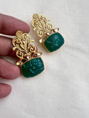 Gold polish carved green onyx studs-Earrings-CI-House of Taamara