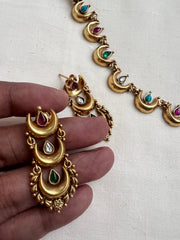 Gold polish chaandbali necklace with mix colour stones, SET-Silver Neckpiece-CI-House of Taamara