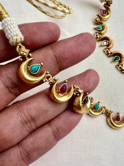 Gold polish chaandbali necklace with mix colour stones, SET-Silver Neckpiece-CI-House of Taamara