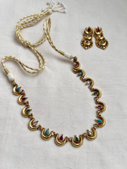 Gold polish chaandbali necklace with mix colour stones, SET-Silver Neckpiece-CI-House of Taamara