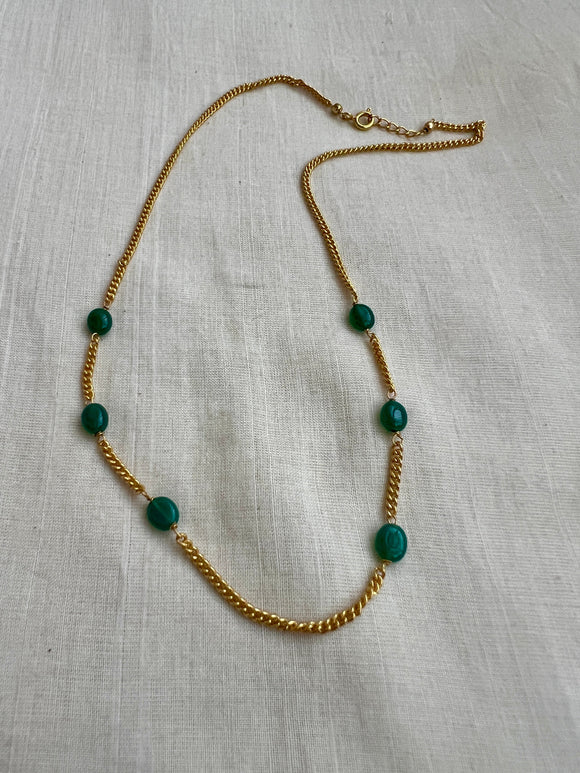 Gold polish chain with emerald beads-Silver Neckpiece-CI-House of Taamara