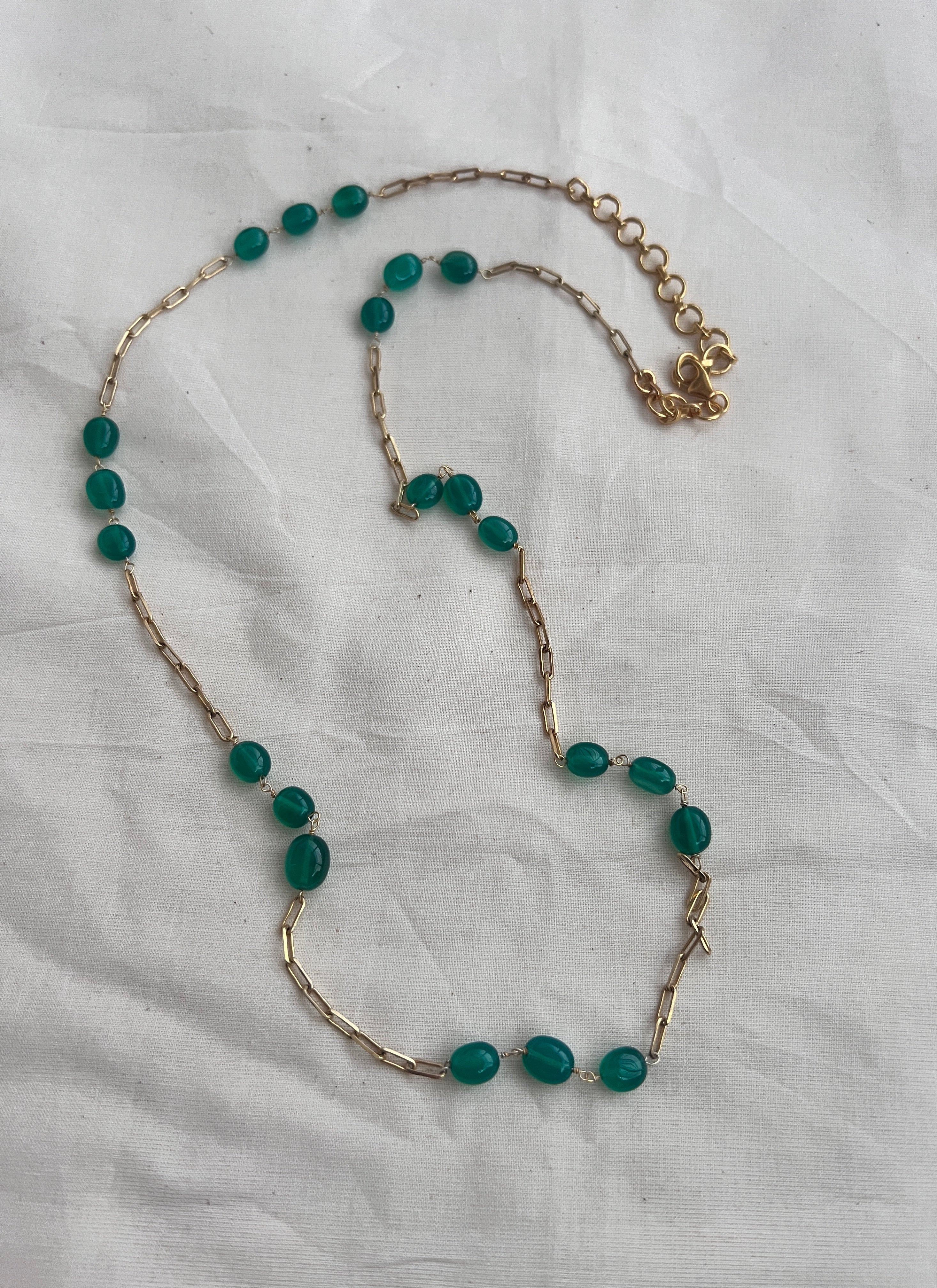 Gold polish chain with green onyx beads-Silver Neckpiece-CI-House of Taamara