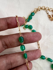 Gold polish chain with green onyx beads-Silver Neckpiece-CI-House of Taamara