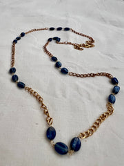 Gold polish chain with lapiz lazuli beads-Silver Neckpiece-CI-House of Taamara