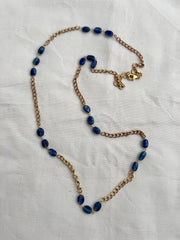 Gold polish chain with lapiz lazuli beads-Silver Neckpiece-CI-House of Taamara