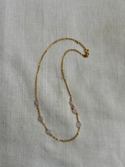Gold polish chain with rose quartz beads-Silver Neckpiece-CI-House of Taamara