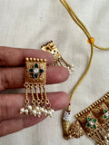Gold polish choker set with kundan, emerald stones and pearls-Silver Neckpiece-CI-House of Taamara