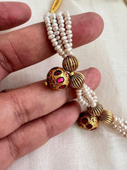 Gold polish coral bead stringed with pearls & ruby beads-Silver Neckpiece-CI-House of Taamara