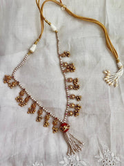 Gold polish coral beads stringed with pearls & gold nakshi motifs-Silver Neckpiece-CI-House of Taamara
