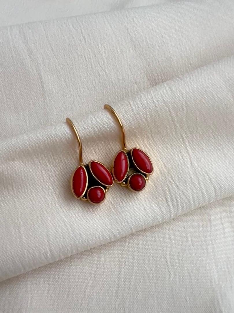 Gold polish coral hangings-Earrings-CI-House of Taamara