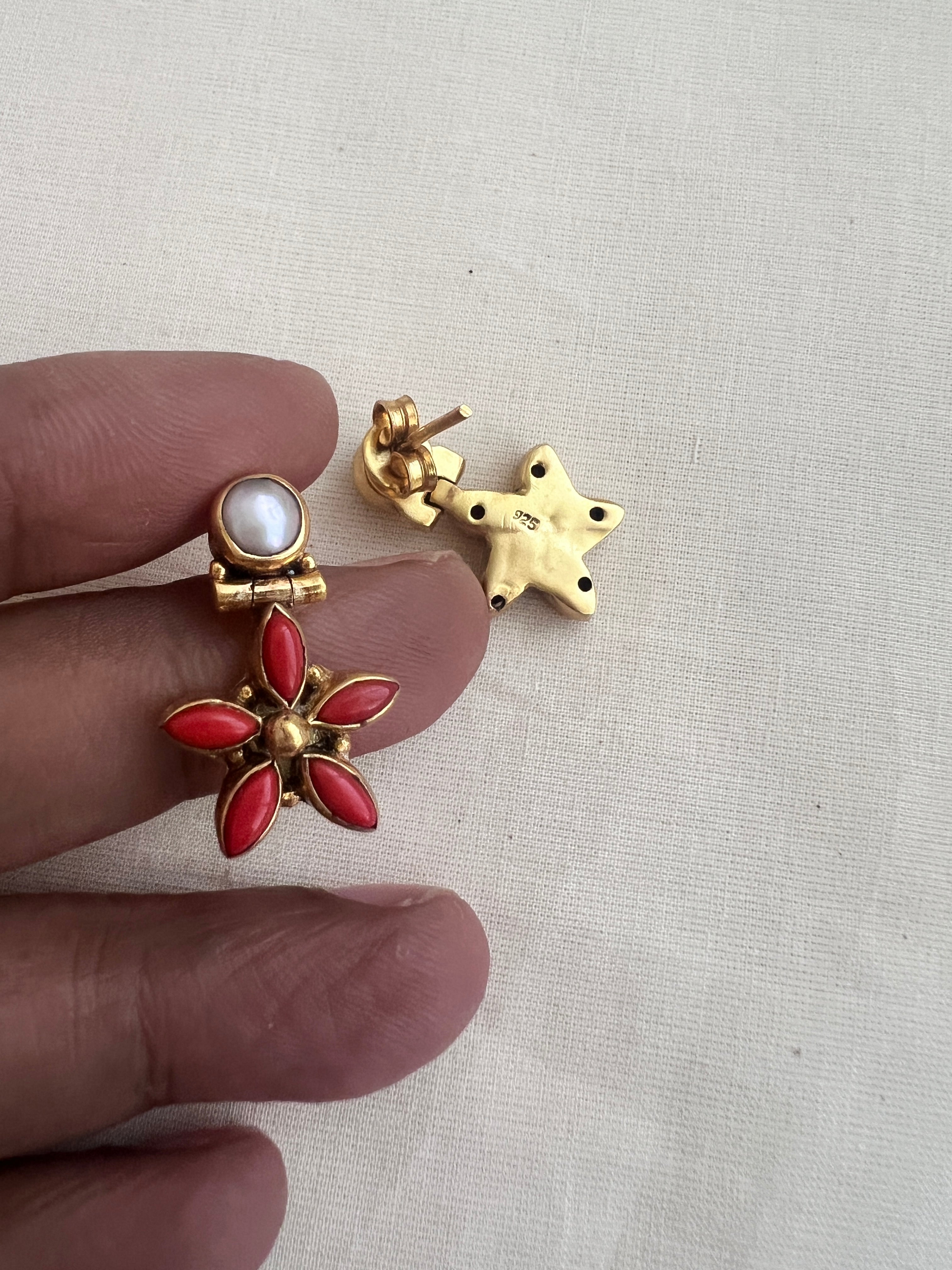 Gold polish coral & pearl studs-Earrings-CI-House of Taamara