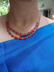 Gold polish coral step necklace set with earrings, SET-Silver Neckpiece-CI-House of Taamara