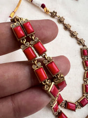 Gold polish coral step necklace set with earrings, SET-Silver Neckpiece-CI-House of Taamara