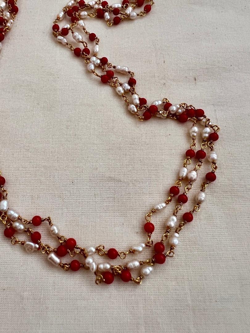 Gold polish corals & pearls chain-Silver Neckpiece-CI-House of Taamara