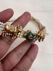Gold polish cow choker with pearls & kundan inlay stone work-Silver Neckpiece-CI-House of Taamara