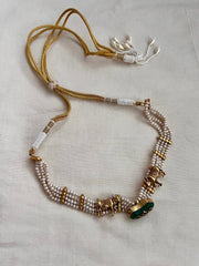 Gold polish cow choker with pearls & kundan inlay stone work-Silver Neckpiece-CI-House of Taamara