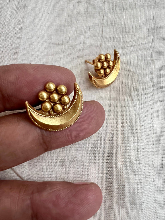 Gold polish crescent flower studs-Earrings-CI-House of Taamara