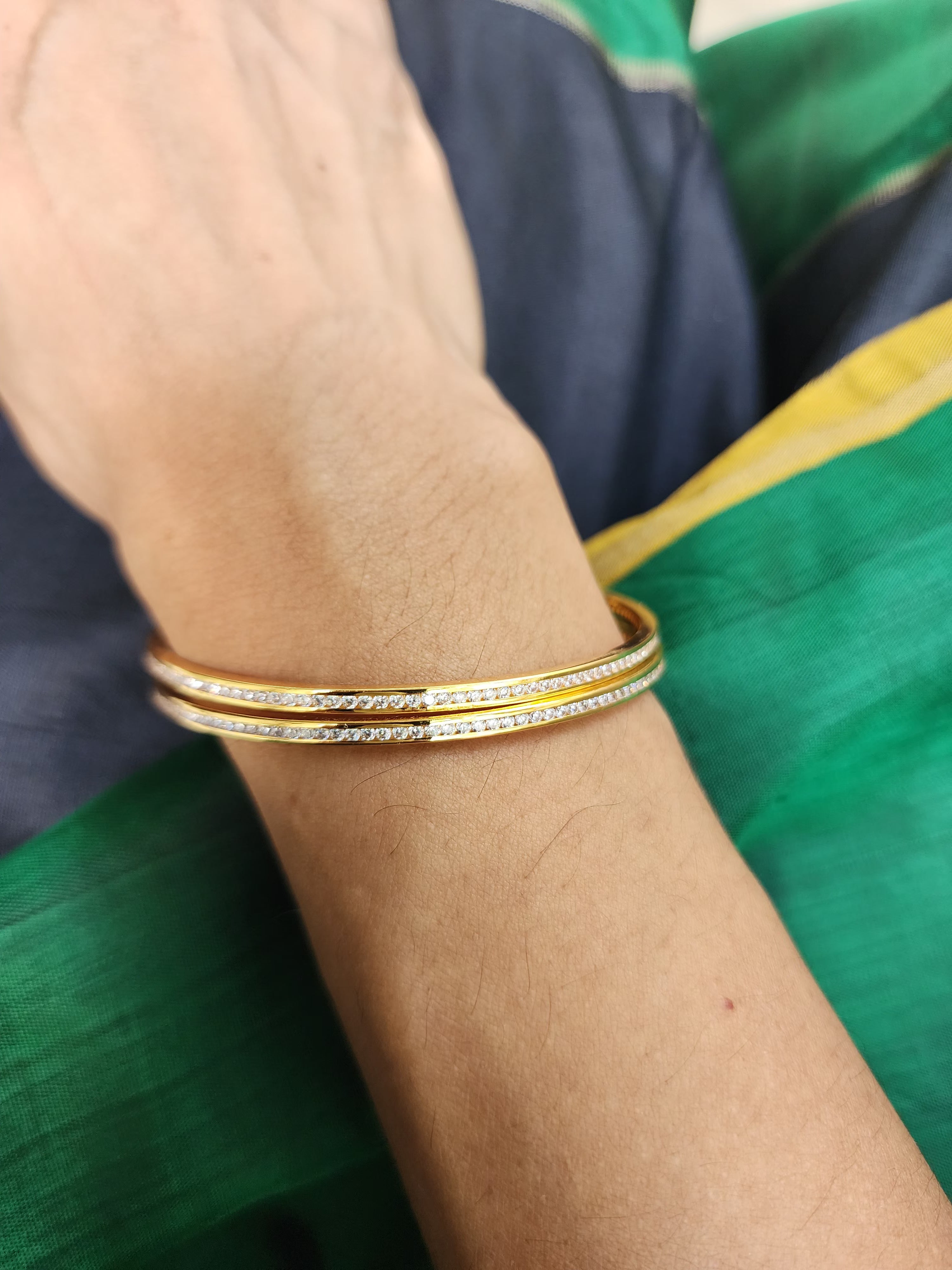 Gold polish cubic zircon bangles, PAIR-Silver Bracelet-CI-House of Taamara