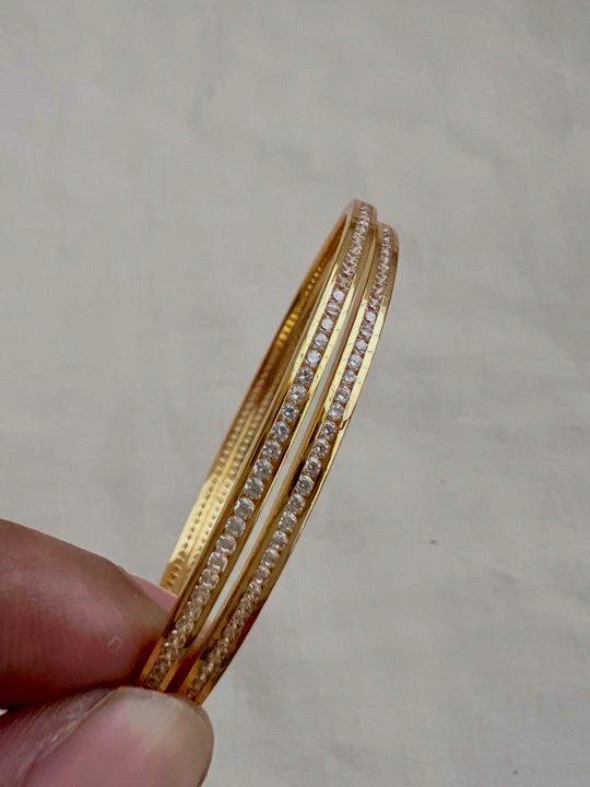 Gold polish cubic zircon bangles, PAIR-Silver Bracelet-CI-House of Taamara