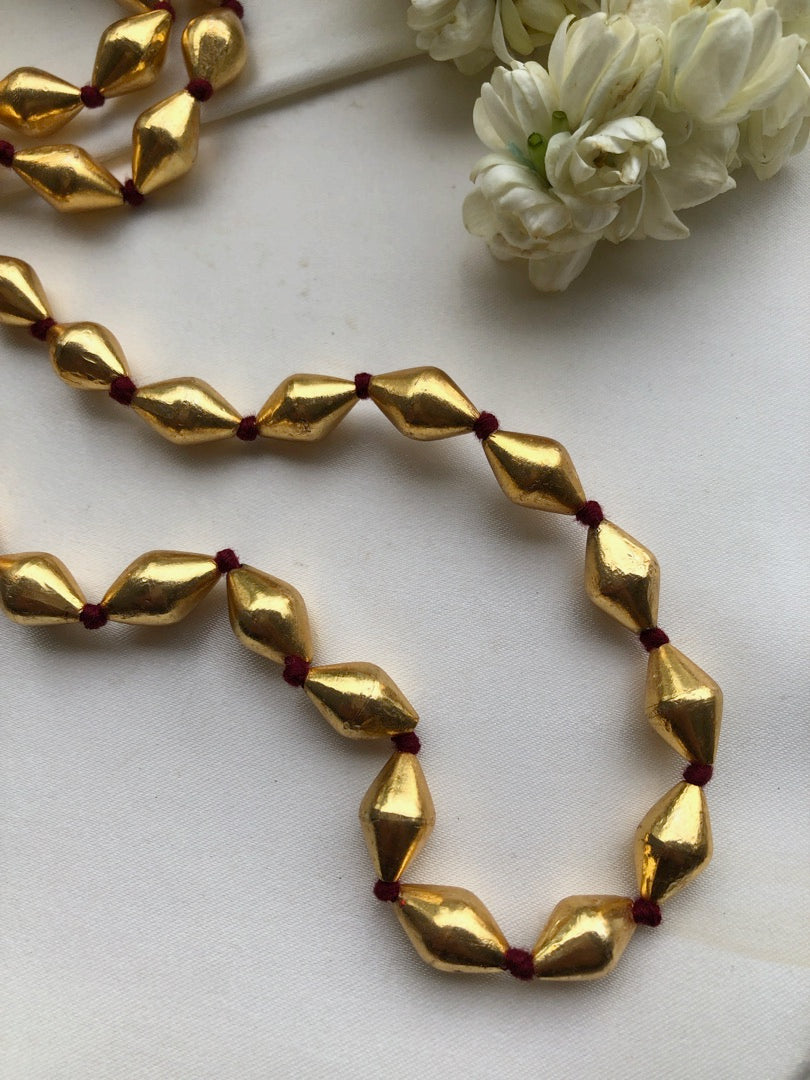 Gold polish dholki beads mala-Silver Neckpiece-PL-House of Taamara