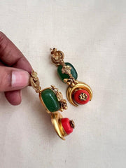 Gold polish earrings with corals & jade stones-Earrings-CI-House of Taamara