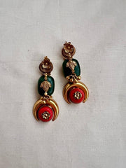Gold polish earrings with corals & jade stones-Earrings-CI-House of Taamara