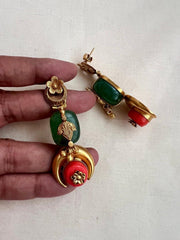 Gold polish earrings with corals & jade stones-Earrings-CI-House of Taamara