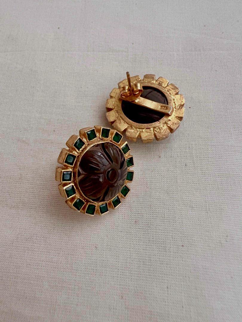 Gold polish emerald and labradorite stone studs-Earrings-CI-House of Taamara