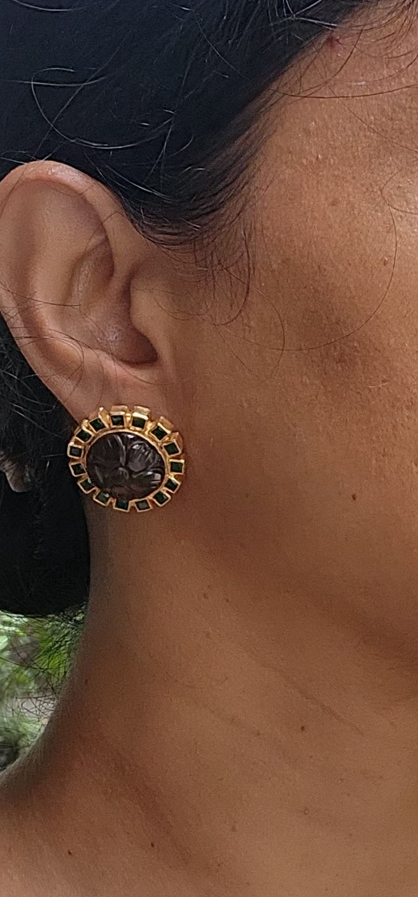 Gold polish emerald and labradorite stone studs-Earrings-CI-House of Taamara