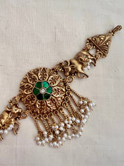 Gold polish emerald & cow choker with pearls, SET-Silver Neckpiece-CI-House of Taamara