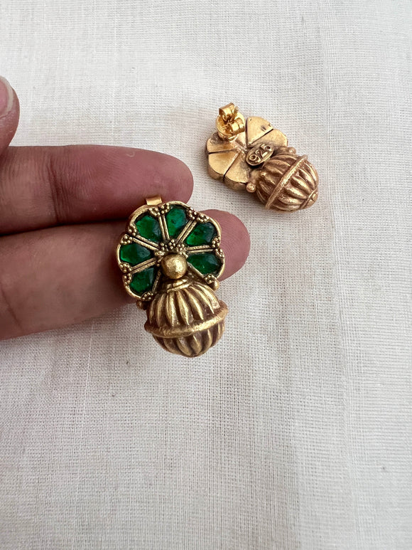 Gold polish emerald dholki studs-Earrings-CI-House of Taamara