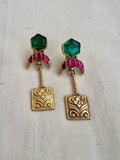 Gold polish emerald doublet stone hangings-Earrings-CI-House of Taamara