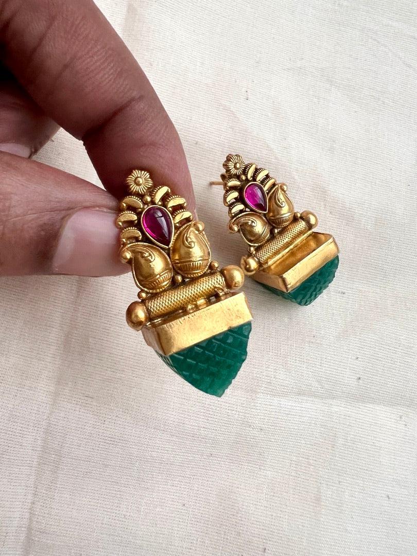 Gold polish emerald pyramid studs-Earrings-CI-House of Taamara