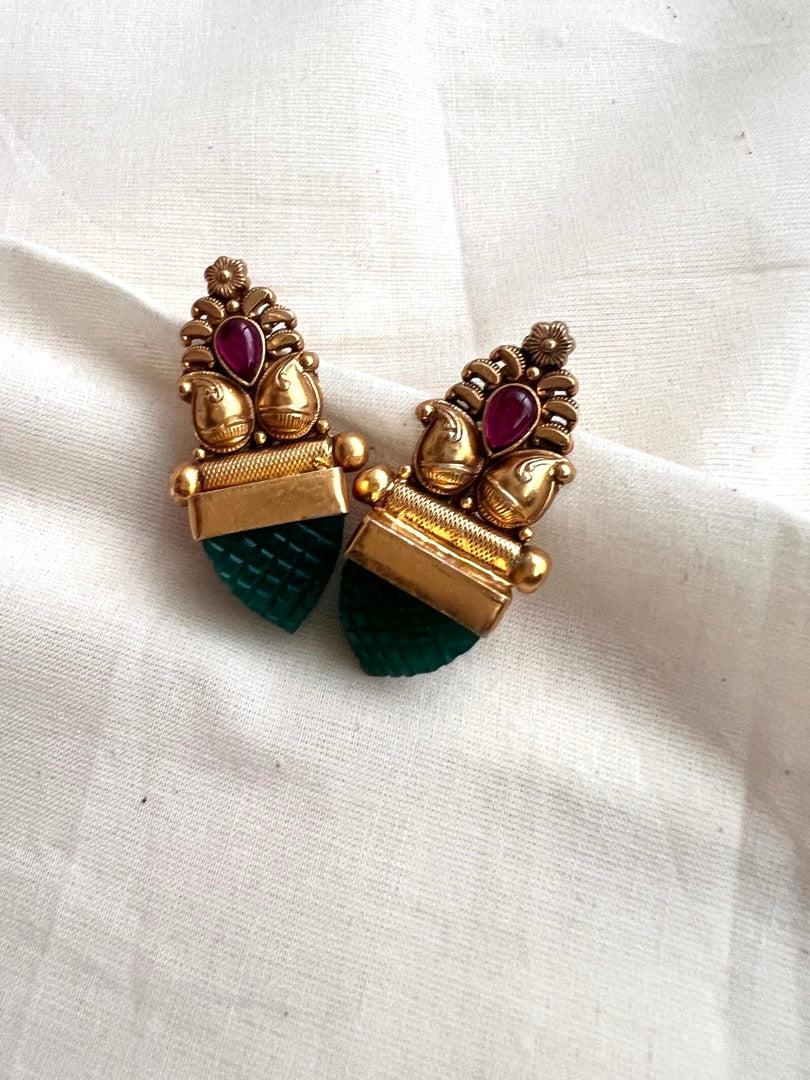 Gold polish emerald pyramid studs-Earrings-CI-House of Taamara