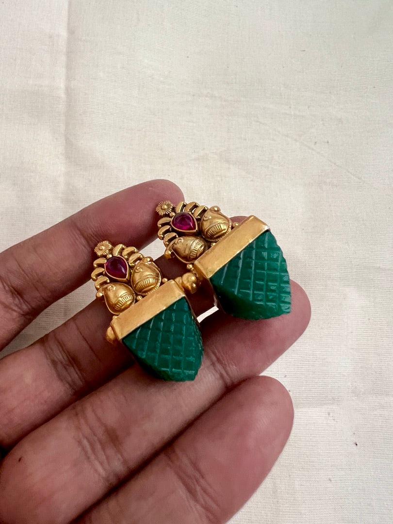 Gold polish emerald pyramid studs-Earrings-CI-House of Taamara