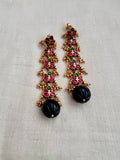 Gold polish emerald & ruby hangings with black onyx beads-Earrings-CI-House of Taamara