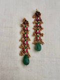 Gold polish emerald & ruby hangings with jade drop beads-Earrings-CI-House of Taamara