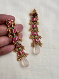 Gold polish emerald & ruby hangings with quartz drop beads-Earrings-CI-House of Taamara