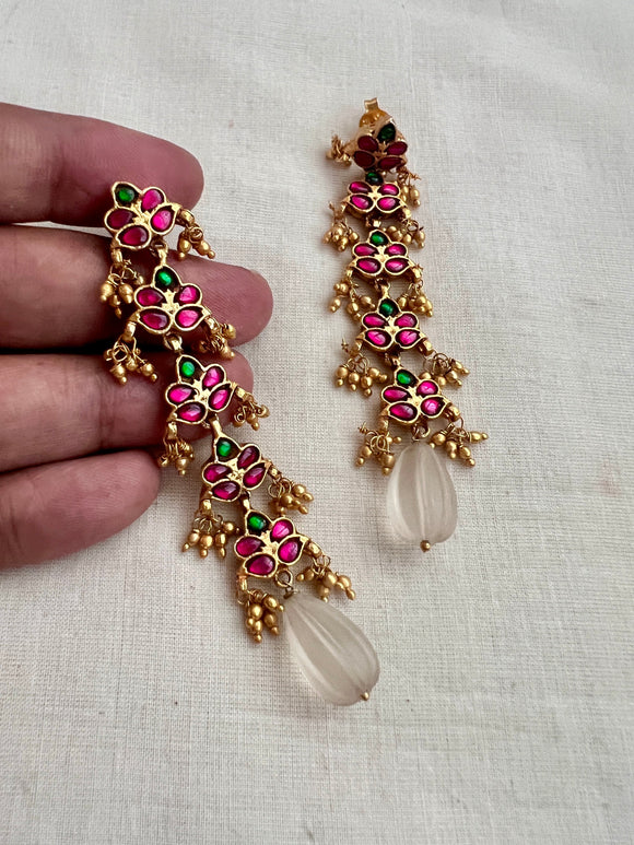 Gold polish emerald & ruby hangings with quartz drop beads-Earrings-CI-House of Taamara