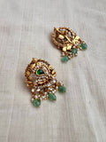 Gold polish emerald & ruby studs with pearls and jade beads-Earrings-CI-House of Taamara