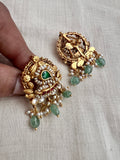 Gold polish emerald & ruby studs with pearls and jade beads-Earrings-CI-House of Taamara