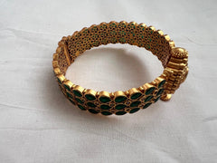 Gold polish emerald stones kada, 2.2-Silver Bracelet-CI-House of Taamara