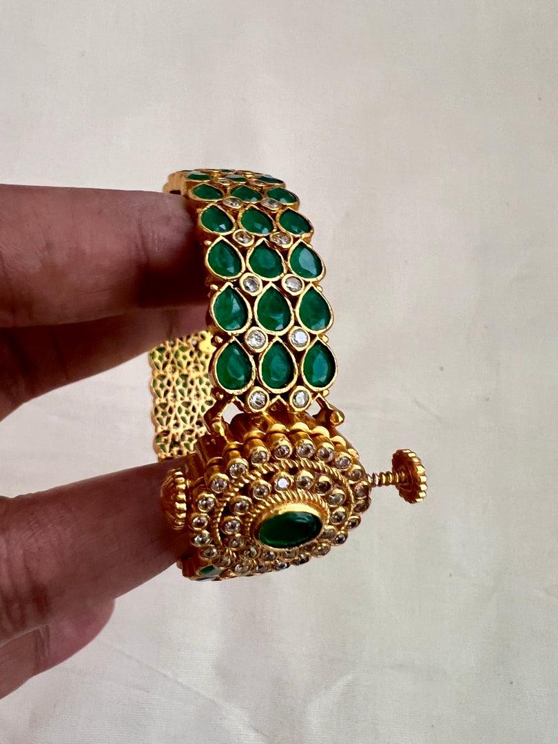 Gold polish emerald stones kada, 2.2-Silver Bracelet-CI-House of Taamara