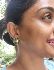 Gold polish emerald studs-Earrings-CI-House of Taamara