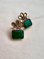 Gold polish emerald studs-Earrings-CI-House of Taamara