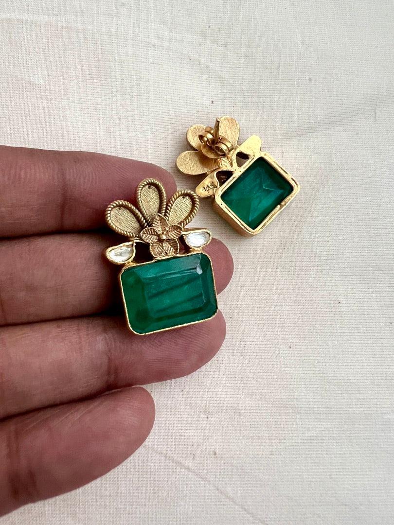 Gold polish emerald studs-Earrings-CI-House of Taamara