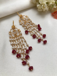Gold polish filigree hook earrings with ruby pumpkin beads-Earrings-PL-House of Taamara